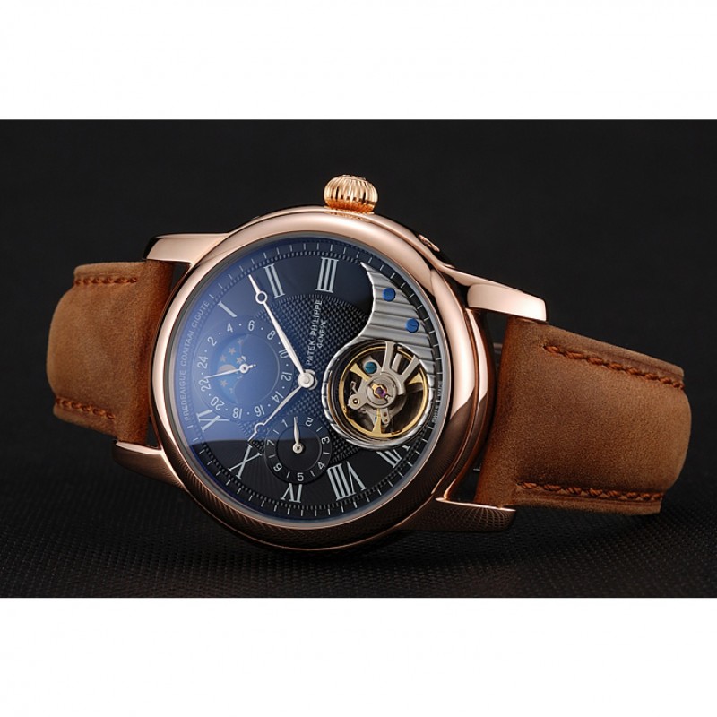 Patek Philippe Grand Complications Replica Watch, Automatic Movement, Black Dial, Leather Band