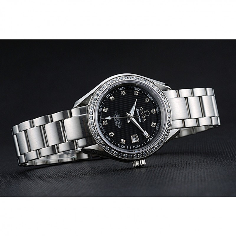 Omega Seamaster 622449 - Quartz - Japanese - Stainless Steel - Diamond Bezel - Black Dial - Women's