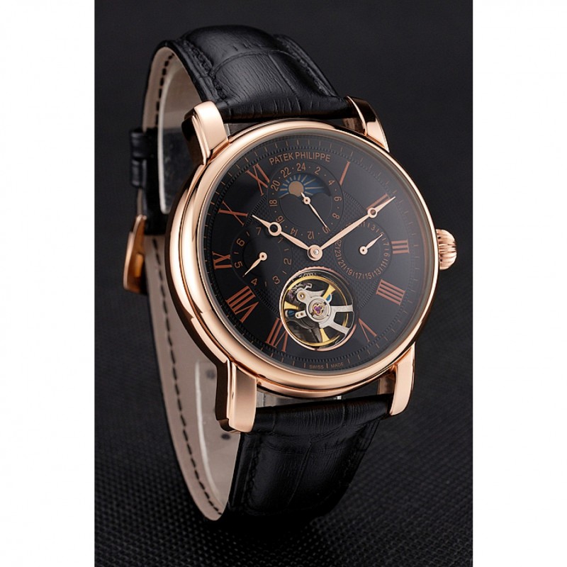 Patek Philippe Grand Complications Replica Watch, Automatic Movement, 18k Rose-Gold Plated, Black