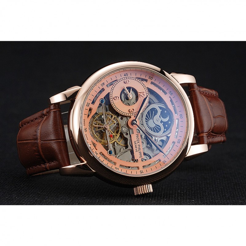Patek Philippe Complications Replica Watch, Automatic Movement, 55mm Rose-Gold, Brown Leather
