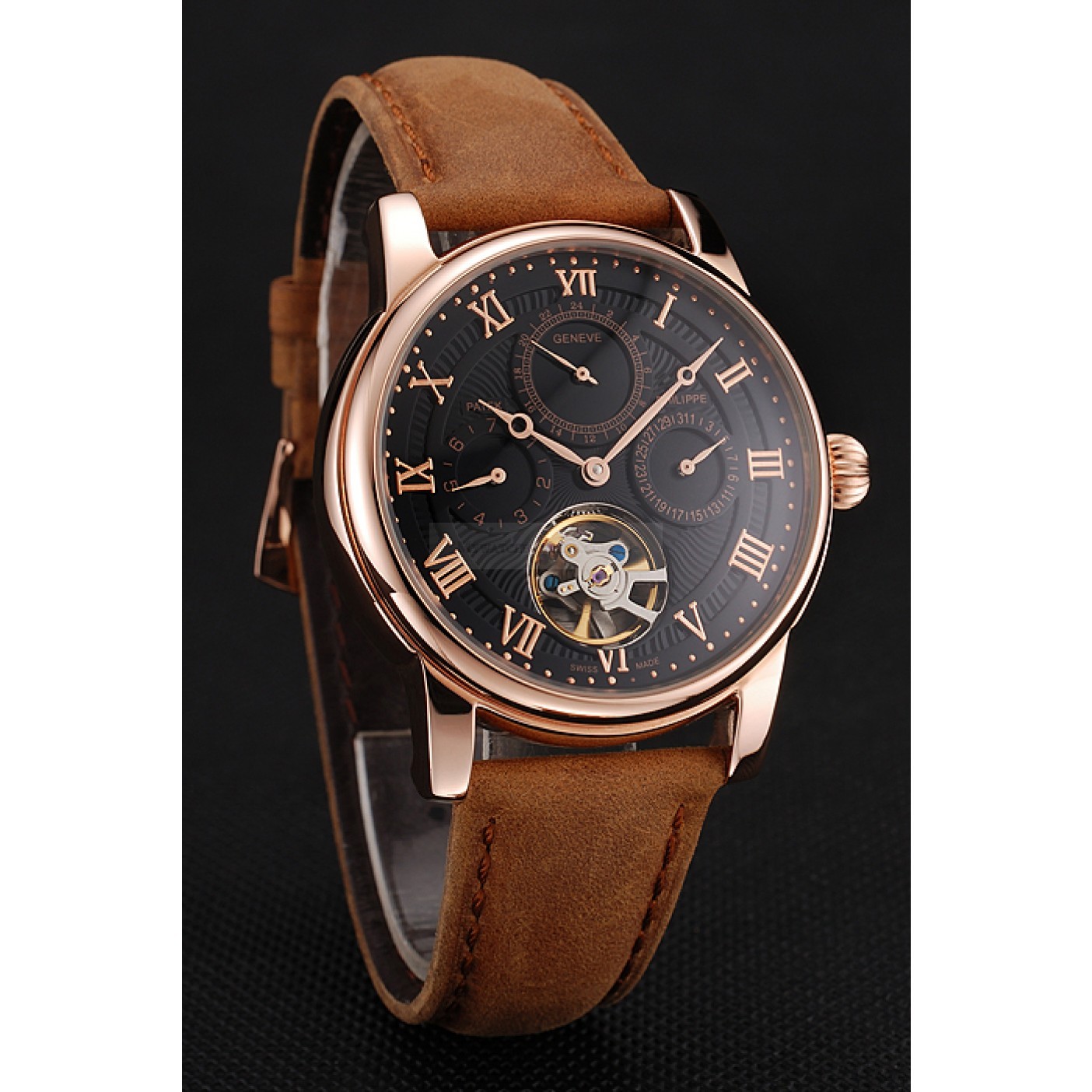 Patek Philippe GRAND COMPLICATIONS 1453814 Automatic Replica Watch, Men's, Black Dial, Leather