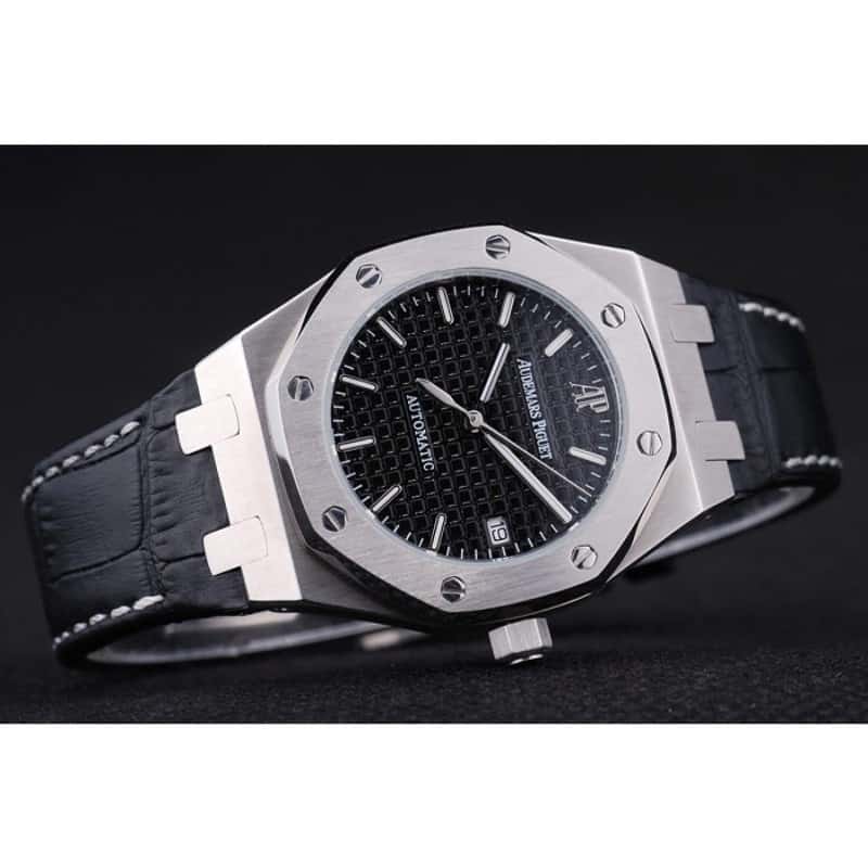 Audemars Piguet Royal Oak Replica Watch, Automatic Kinetic, Black Dial, Brushed Stainless Steel