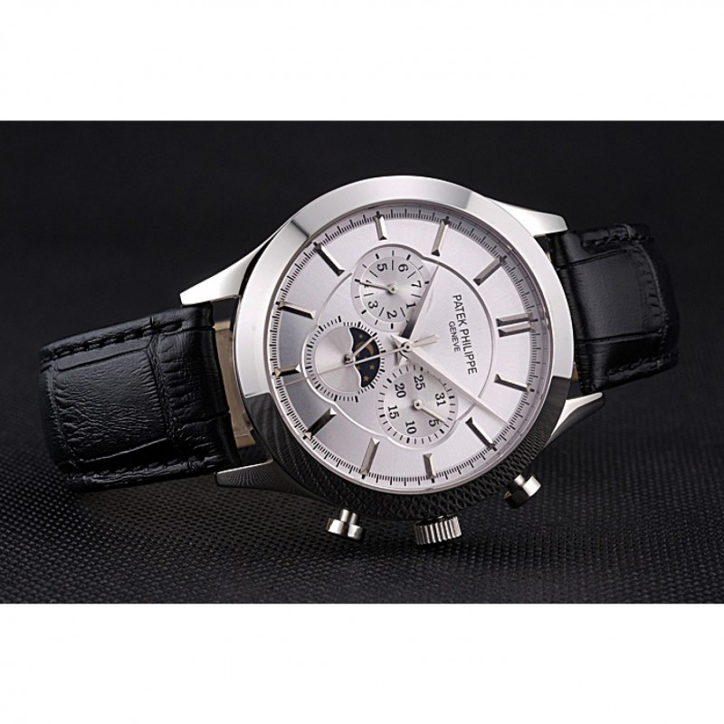 Patek Philippe Moonphase Chronograph Replica, Automatic Movement, Silver Dial, Steel Case, Model
