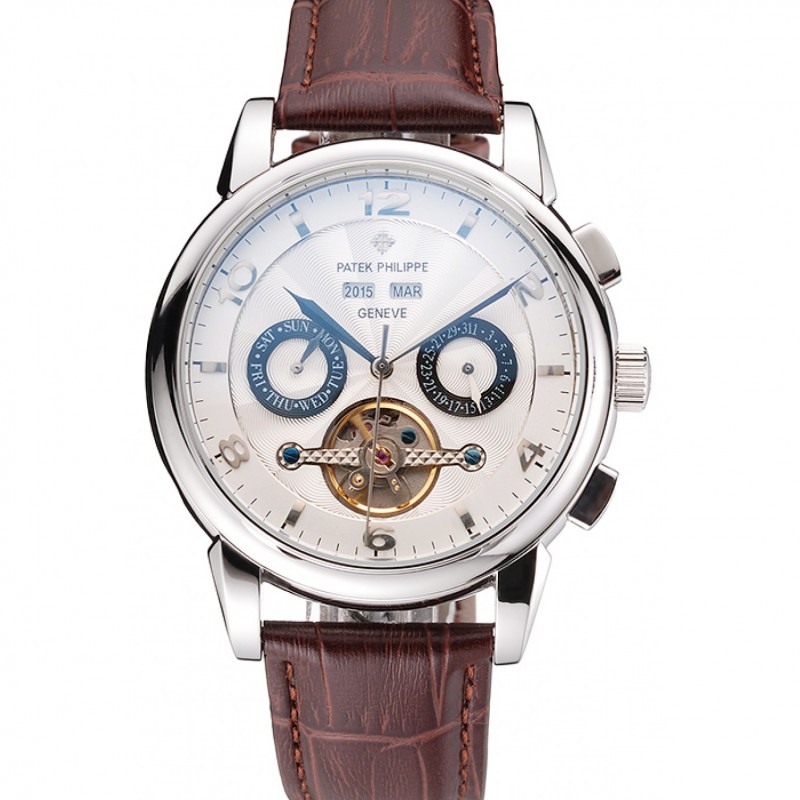 -PP-CLASSIC-T-TOURB-REP-W-54X45MM-WHITE-BROWN-JAP-STEEL-BK-BL-CROCO-CLASP Watch