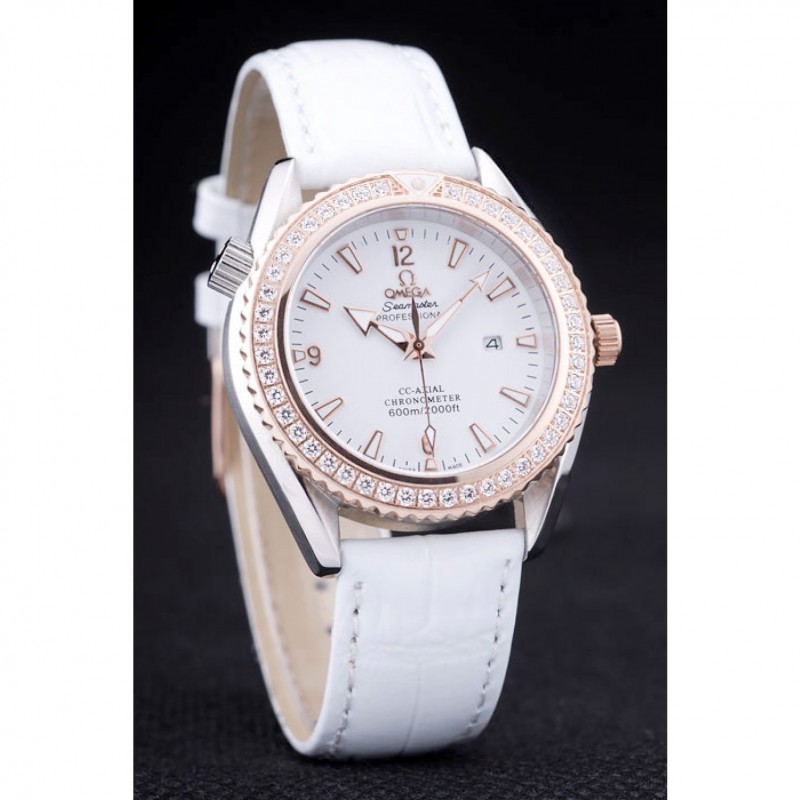 -OM168-OMEGA Seamaster Quartz Watch - White Dial - 18K Rose-Gold Bezel