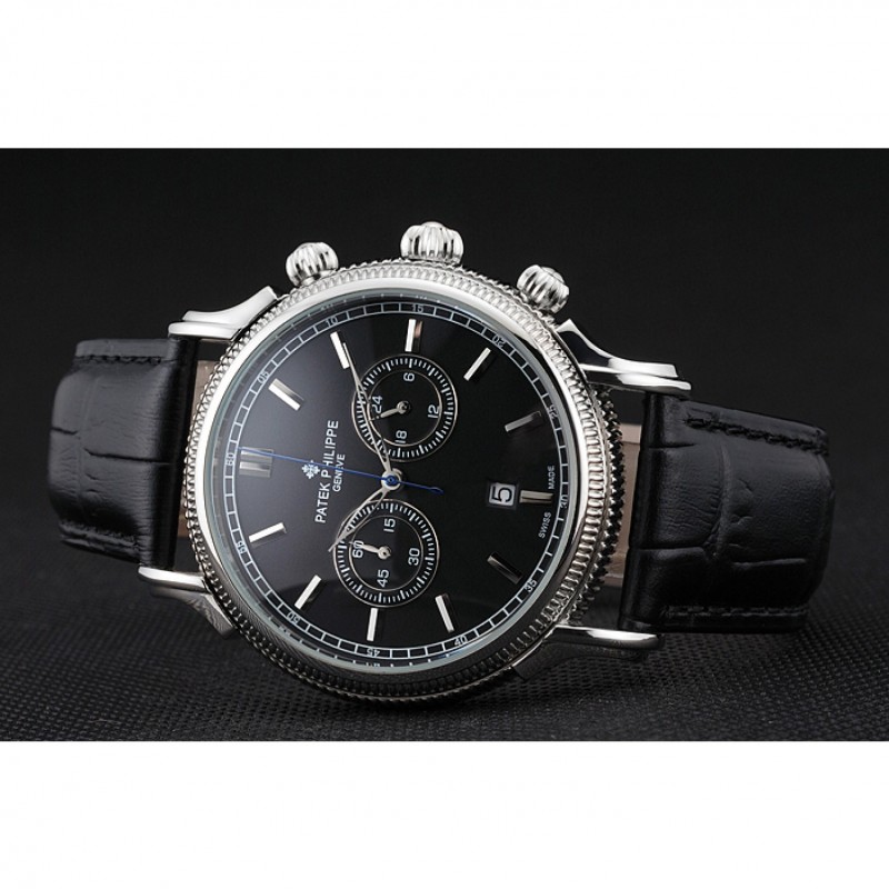 Patek Philippe Chronograph Replica, Quartz Movement, Black Dial, Stainless Steel Case, 52x40mm