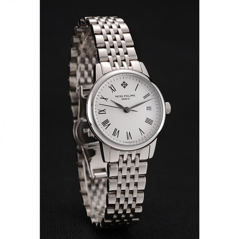 Patek Philippe Calatrava 1453834 Quartz Watch, White Dial, Women's Stainless Steel Butterfly Clasp