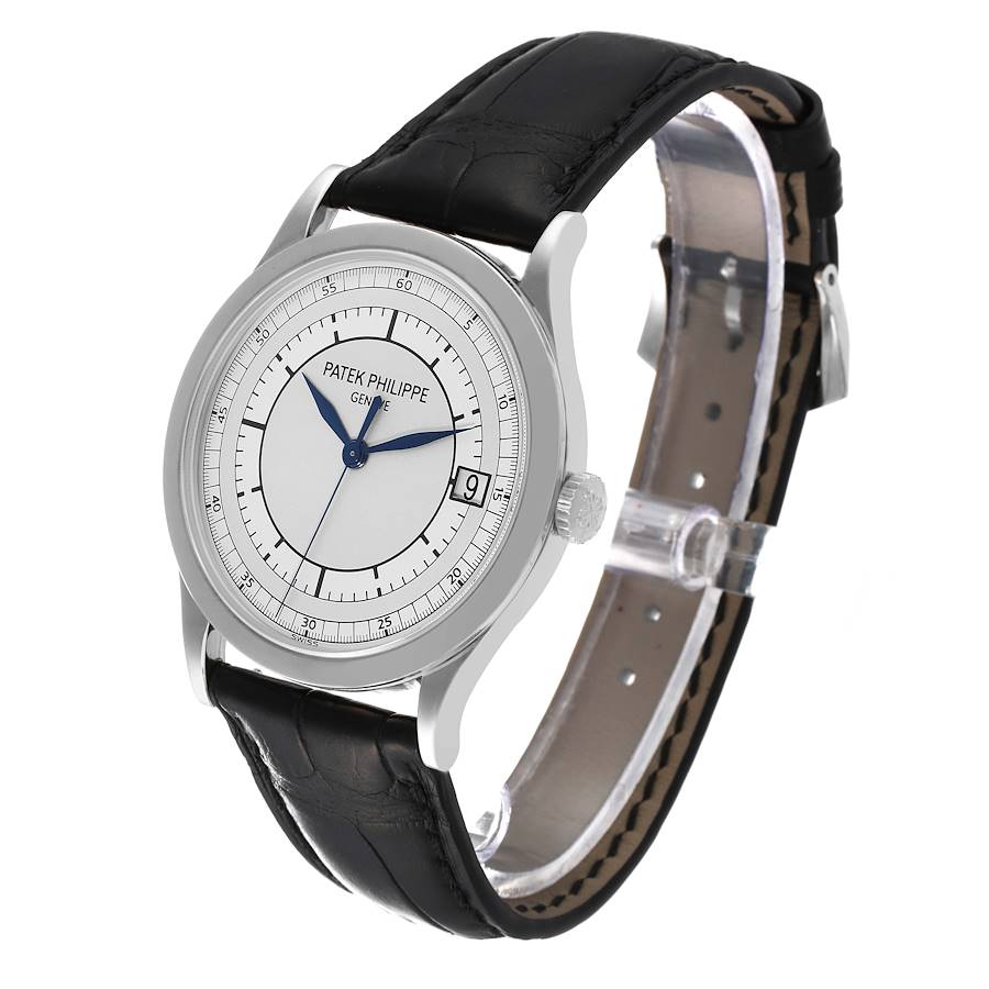 Calatrava 5296G SS ZF 1:1 Best Edition White Dial Blue Hands on Blue Leather Strap 324CS