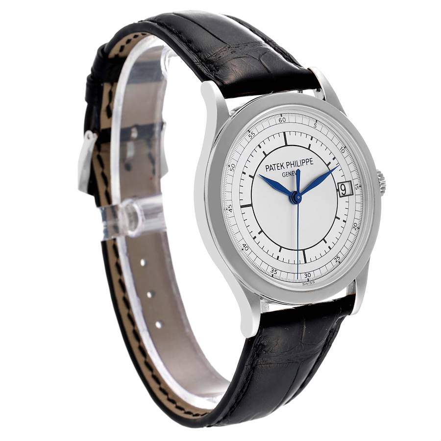 Calatrava 5296G SS ZF 1:1 Best Edition White Dial Blue Hands on Blue Leather Strap 324CS
