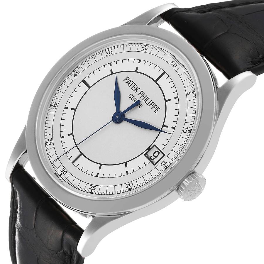 Calatrava 5296G SS ZF 1:1 Best Edition White Dial Blue Hands on Blue Leather Strap 324CS