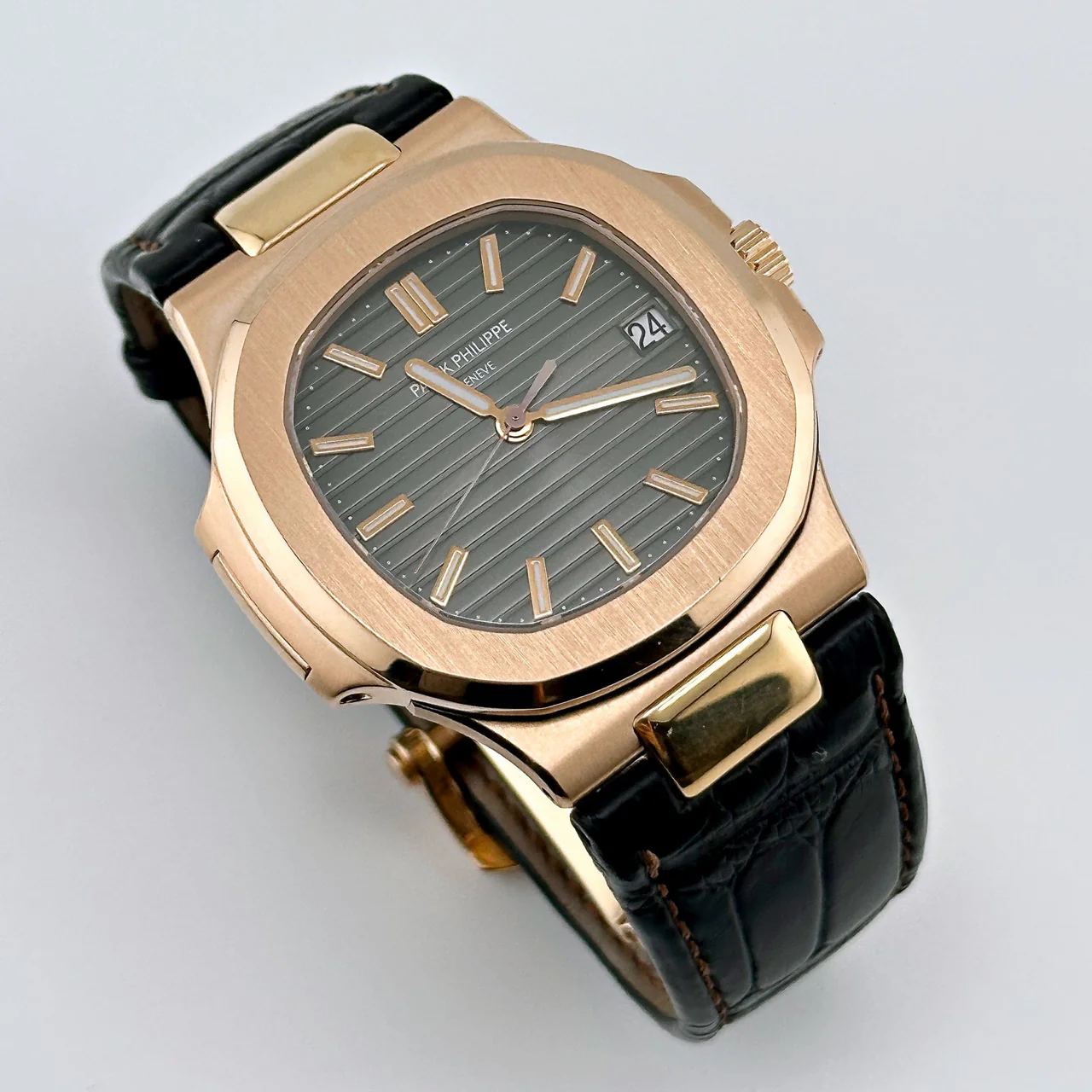 Nautilus 5711/1R RG 3KF 1:1 Best Edition Brown Textured Dial on Brown Leather Strap A324 Super Clone V2