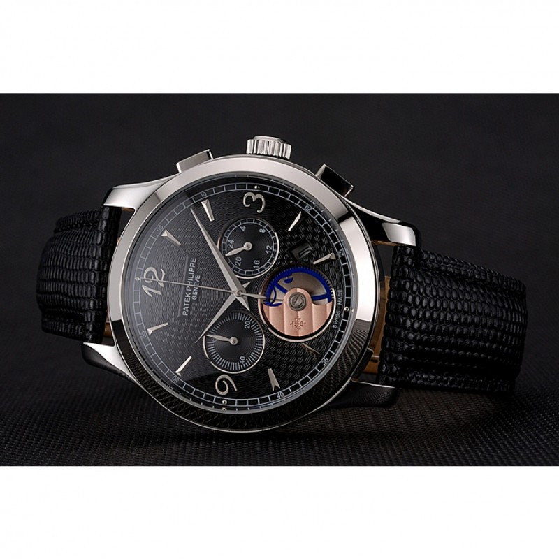 Patek Philippe Chronograph - Complications - Quartz - Japanese - Polished Stainless Steel - Black