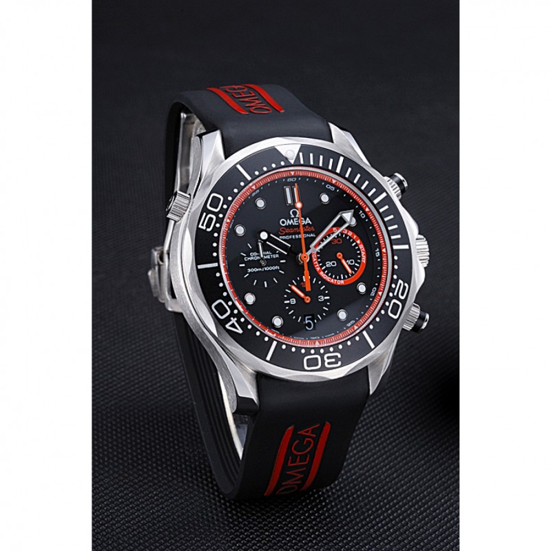 Omega Seamaster 622046 Replica Watch, Quartz, Black Dial, Brushed Steel Case, Chronograph, Sapphire