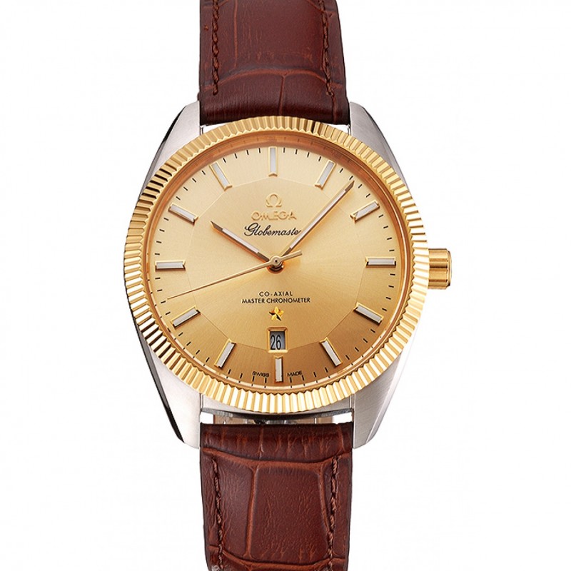Omega Globemaster Constellation Replica Watch, Automatic Movement, 18k Gold Bezel, Brown Leather