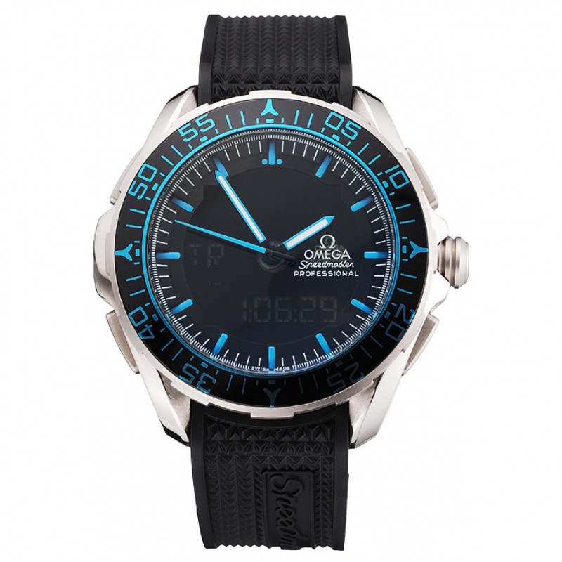 Omega Speedmaster Replica Watch, Quartz Movement, Blue Dial, Stainless Steel Case, Chronograph