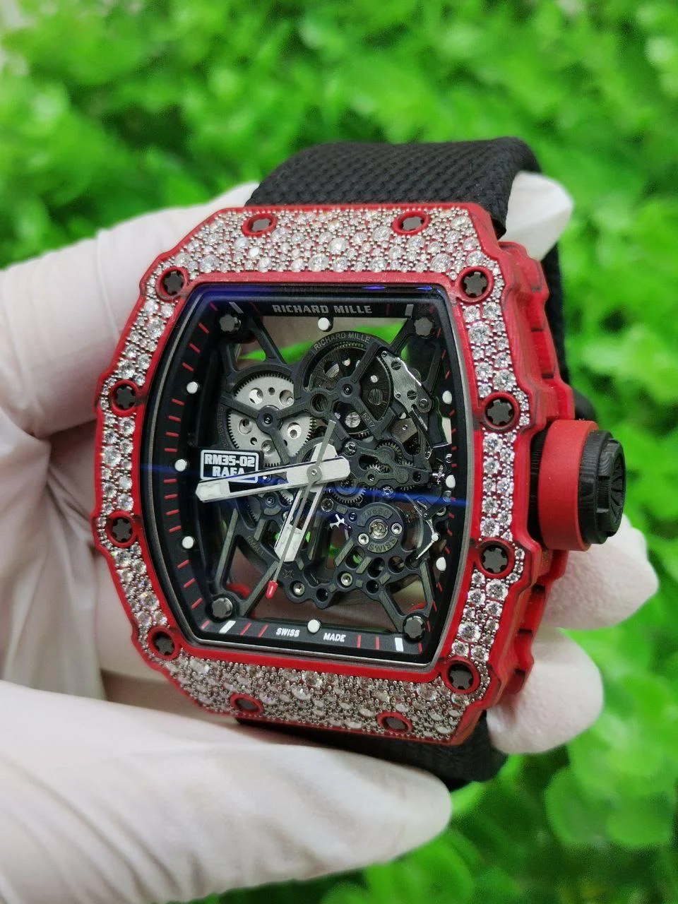 Custom RM035-02 Red NTPT PPMF 1:1 Best Edition Red Crown on Nylon Strap Custom Vaucher Movement