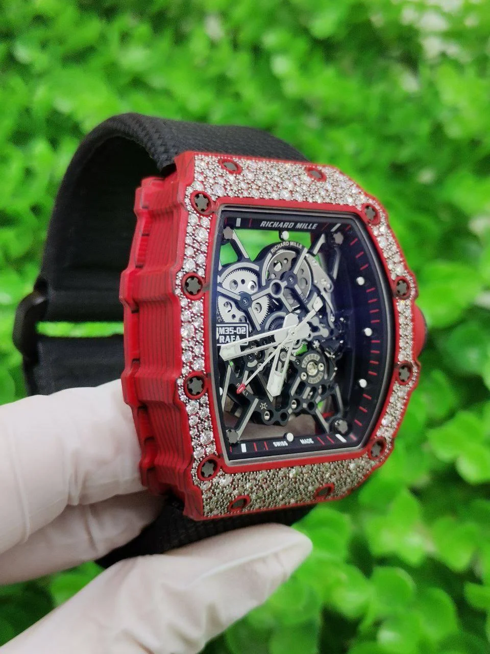 Custom RM035-02 Red NTPT PPMF 1:1 Best Edition Red Crown on Nylon Strap Custom Vaucher Movement