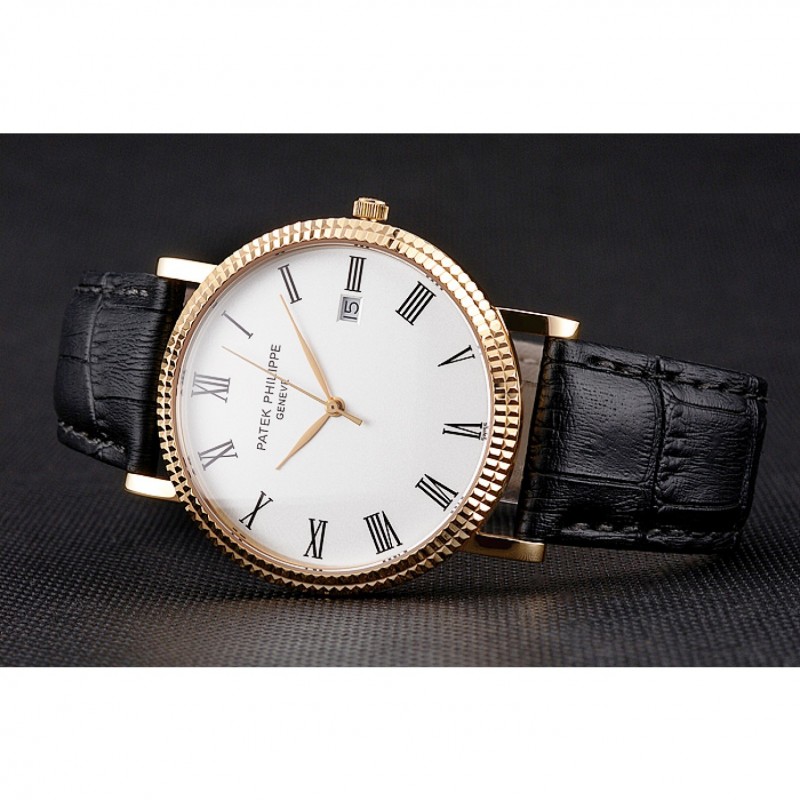 Patek Philippe Calatrava Replica Watch, Quartz, 18k Yellow Gold, Sapphire Crystal, White Dial, Men