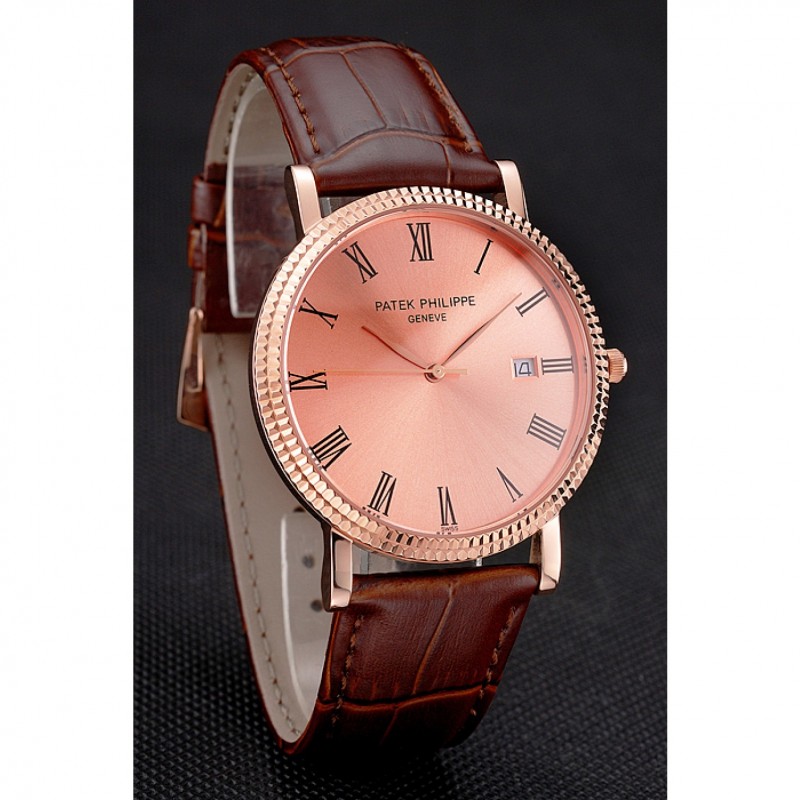 Patek Philippe Calatrava Quartz 18k Rose-Gold Plated Case Replica Watch