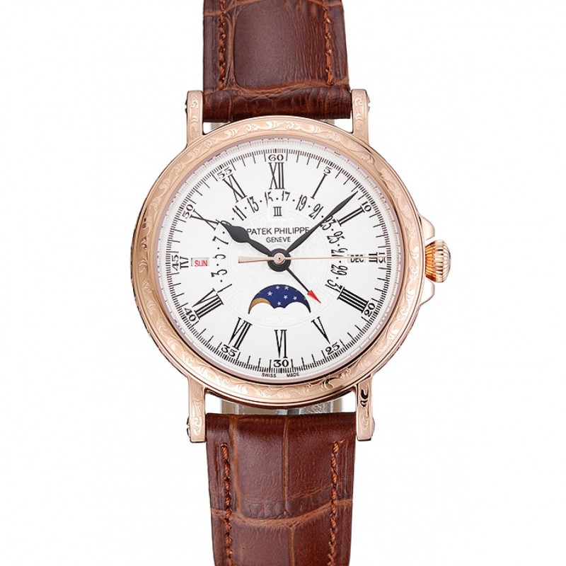 Patek Philippe Replica Watch, Quartz Movement, 18k Rose-Gold Plated, 1454148, Paisley Engraved Case