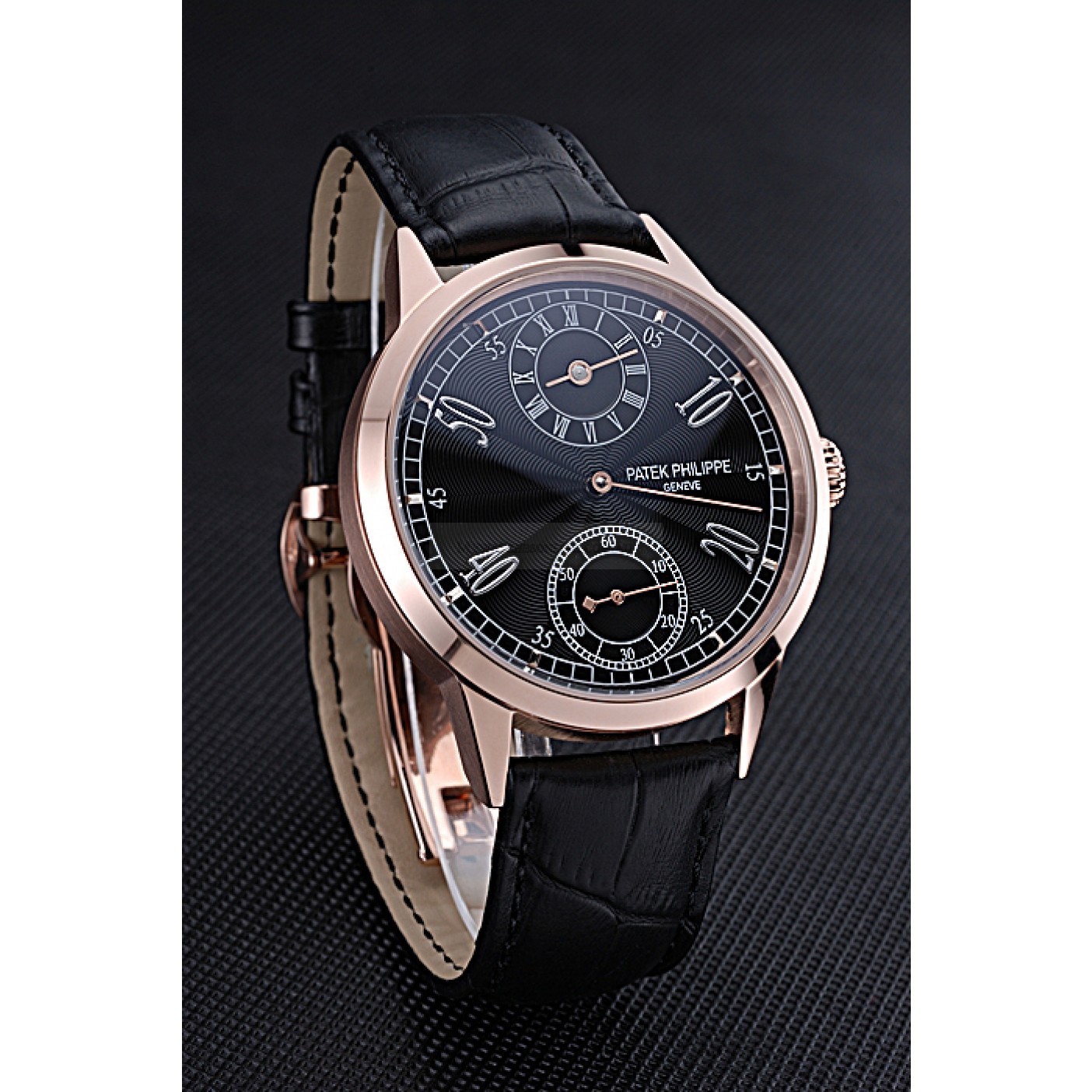 Patek Philippe Geneve Two 622146 - Automatic - Black Dial - 18k Rose-Gold Plated - Replica Watch