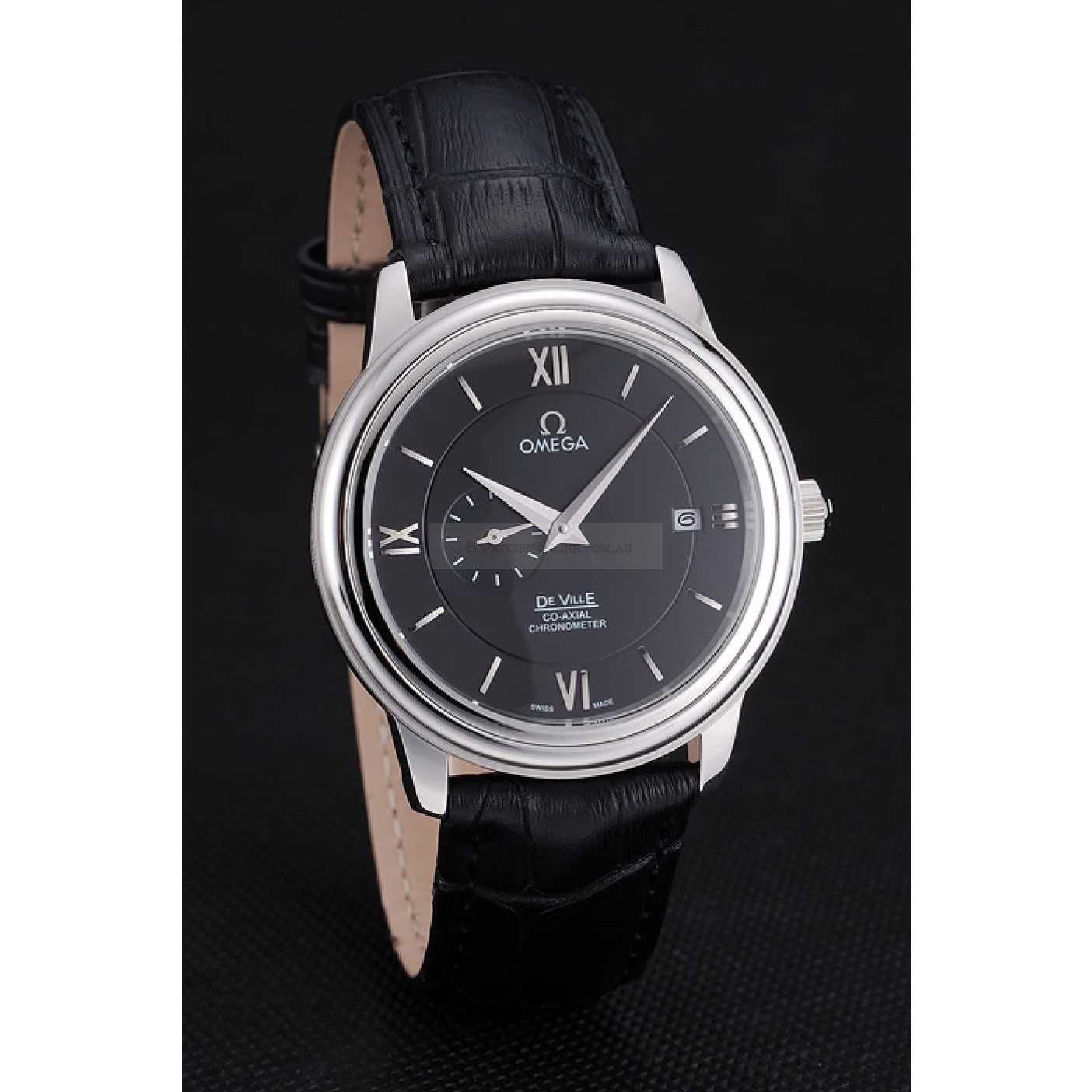 Omega De Ville Replica Watch Kinetic Auto, 44x39mm Black Dial, Polished Steel Case