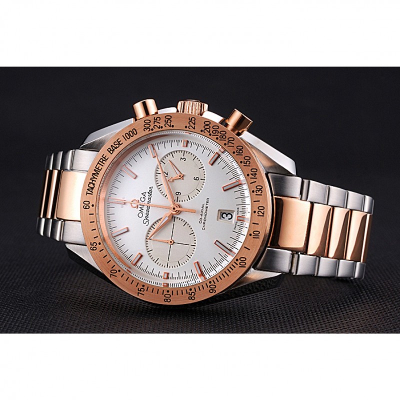 Omega Speedmaster 622803 Quartz, 18k Rose-Gold Plated, White Dial Replica Watch