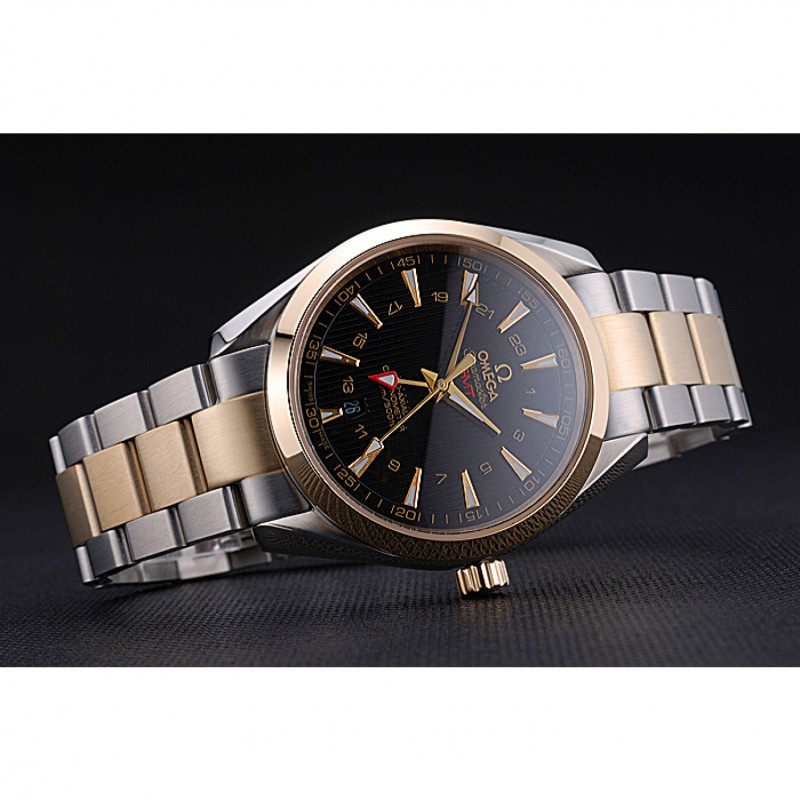 Omega Seamaster 622396 Automatic Replica Watch, Kinetic, Black Dial, Brushed Steel Case, 18k Gold