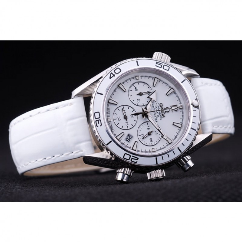 Omega Seamaster OM159 Replica Watch, Japanese Miyota Quartz, Polished Stainless Steel, White Dial