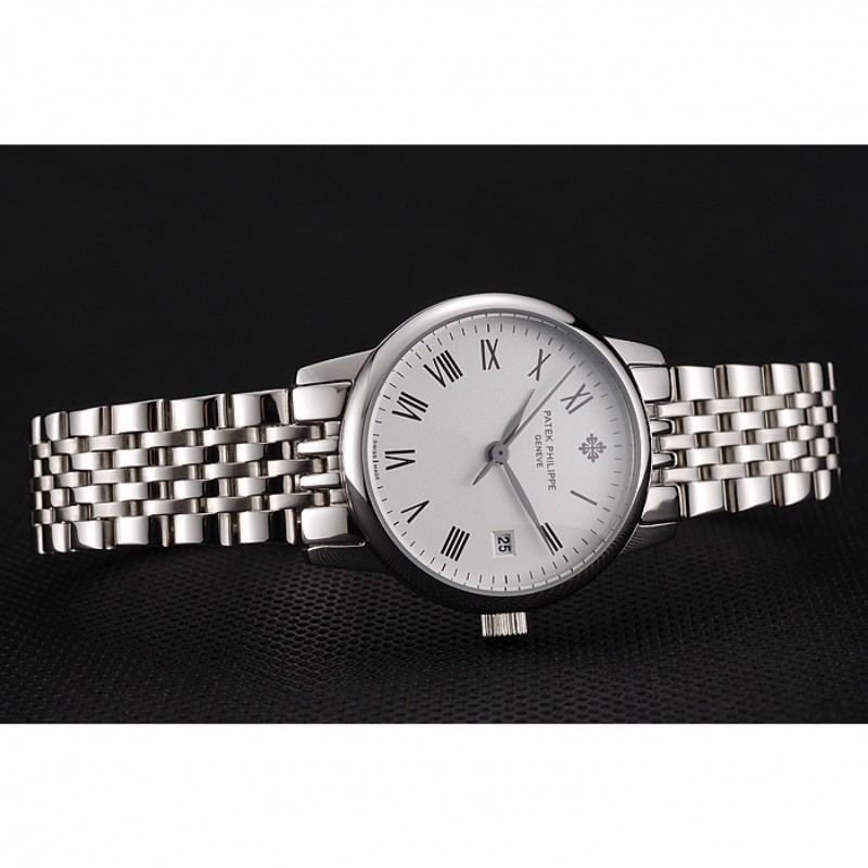 Patek Philippe Calatrava 1453834 Quartz Watch, White Dial, Women's Stainless Steel Butterfly Clasp