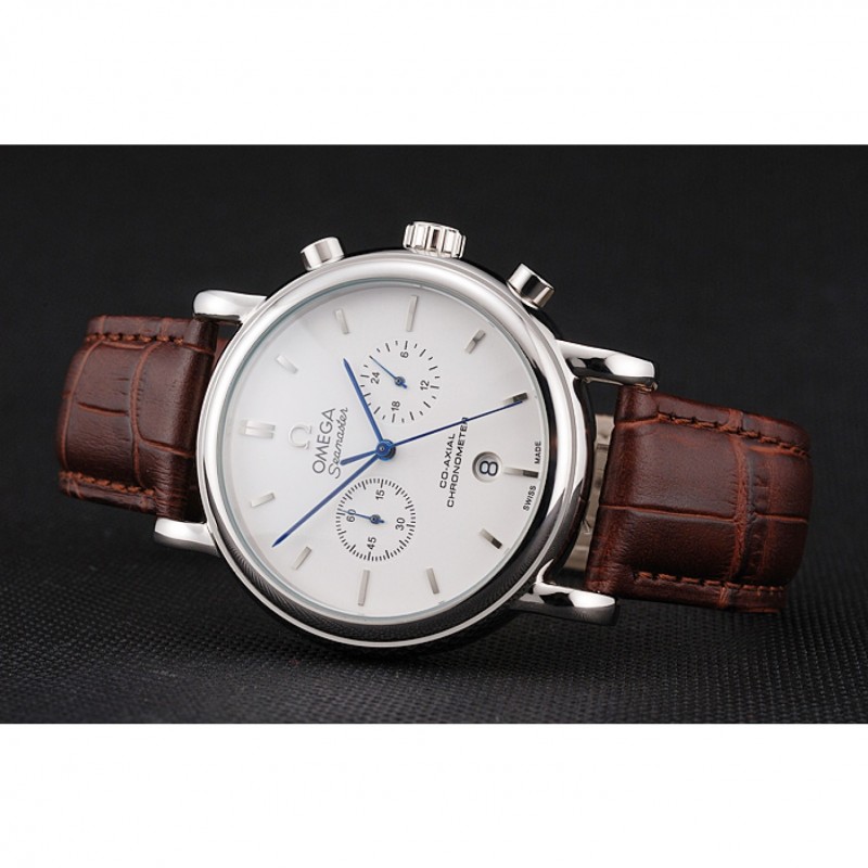 Omega Seamaster Replica Watch, Quartz, Japanese, Polished Stainless Steel Case, Brown Leather
