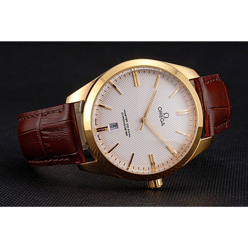 Omega Tresor Deville Replica Watch, Automatic Kinetic, 18k Yellow Gold Plated Case, White Dial