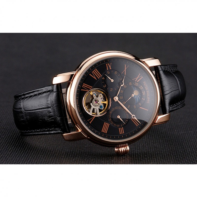 Patek Philippe Grand Complications Replica Watch, Automatic Movement, 18k Rose-Gold Plated, Black
