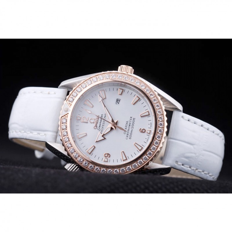 -OM168-OMEGA Seamaster Quartz Watch - White Dial - 18K Rose-Gold Bezel