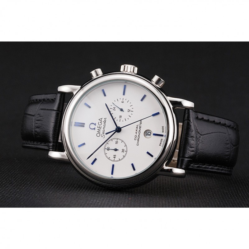 Omega Seamaster Replica, Quartz Movement, Black Crocodile Leather, White Dial, 40 x 48 mm, Model