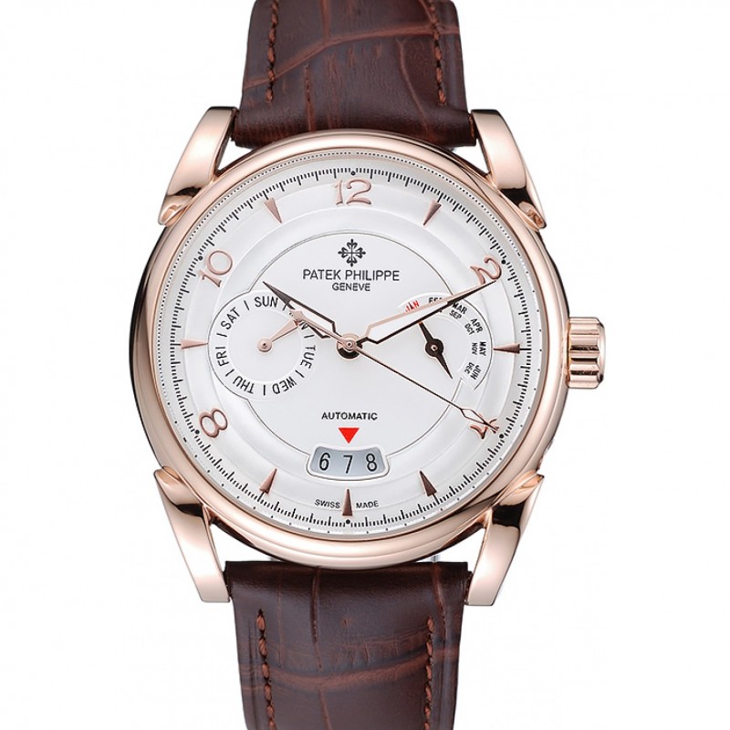 Patek Philippe 1454236 Complications Replica Watch, Automatic Movement, 18k Rose-Gold Plated, White