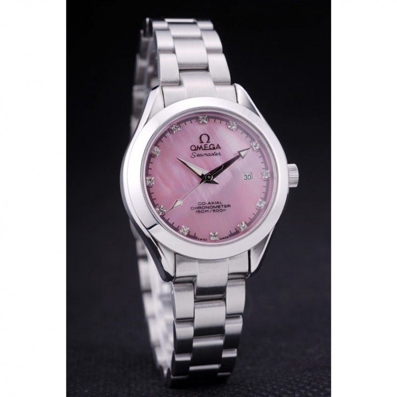 Omega Seamaster OM151 Replica Watch, Japanese Quartz, Purple Dial, Brushed Steel Case & Bracelet