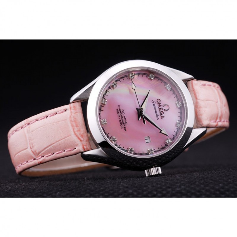 Omega Seamaster OM154 - Quartz Battery - Pink Dial - Japanese Miyota - Polished Stainless Steel