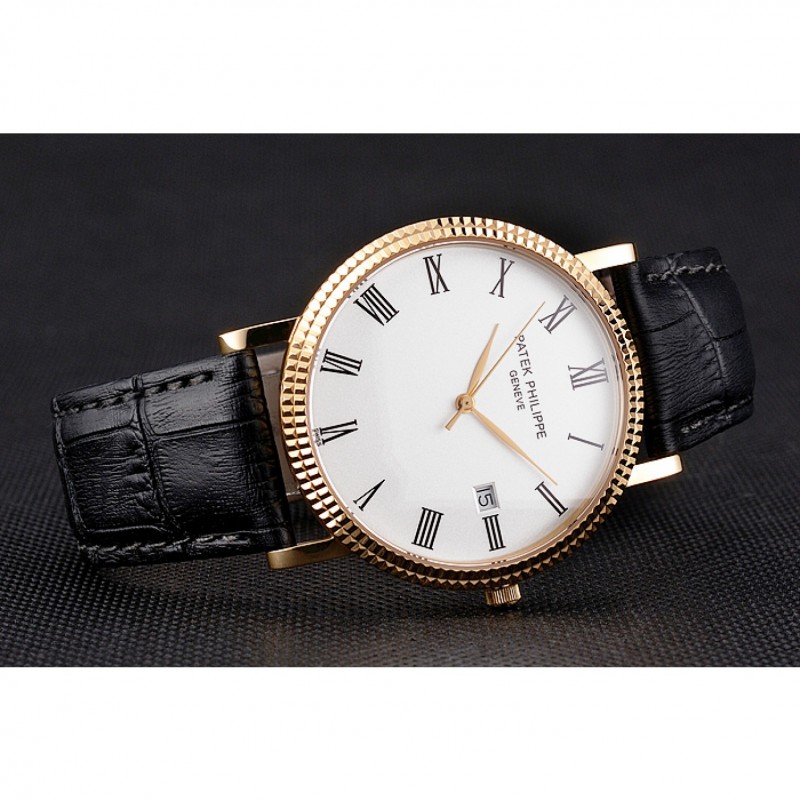 Patek Philippe Calatrava Replica Watch, Quartz, 18k Yellow Gold, Sapphire Crystal, White Dial, Men