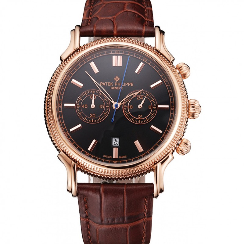 Patek Philippe Complications Chronograph Quartz Brown Dial 18K Rose-Gold Plated Men's Replica Watch