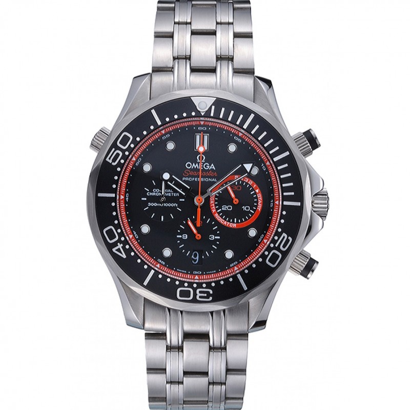 Omega Seamaster 622058 Replica Watch, Quartz Movement, Brushed Steel Case, Black Ceramic Bezel