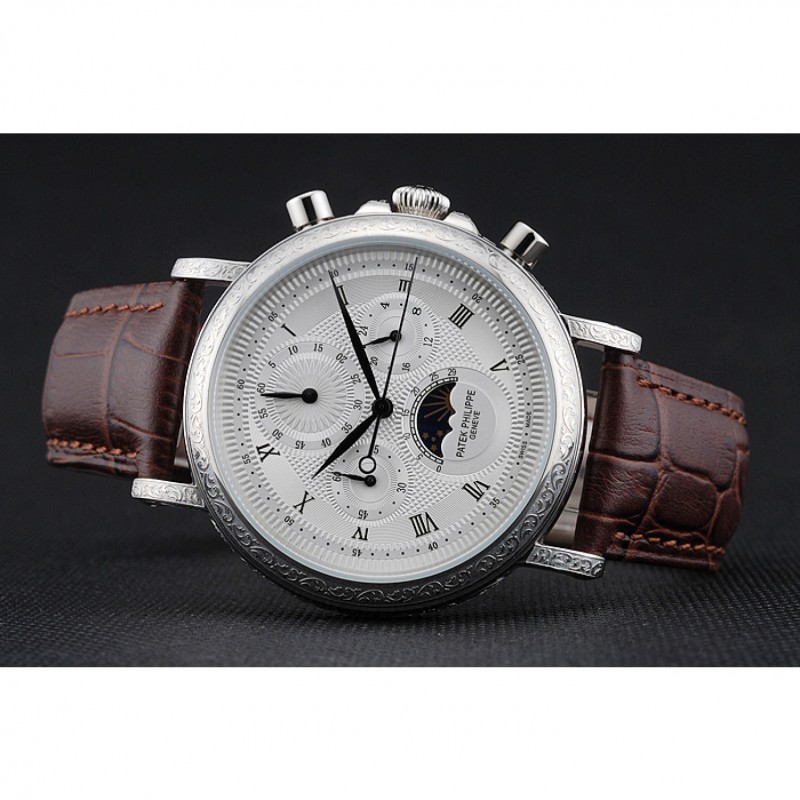 Patek Philippe Grand Complications Quartz Replica Watch, Paisley Engraved Silver Case