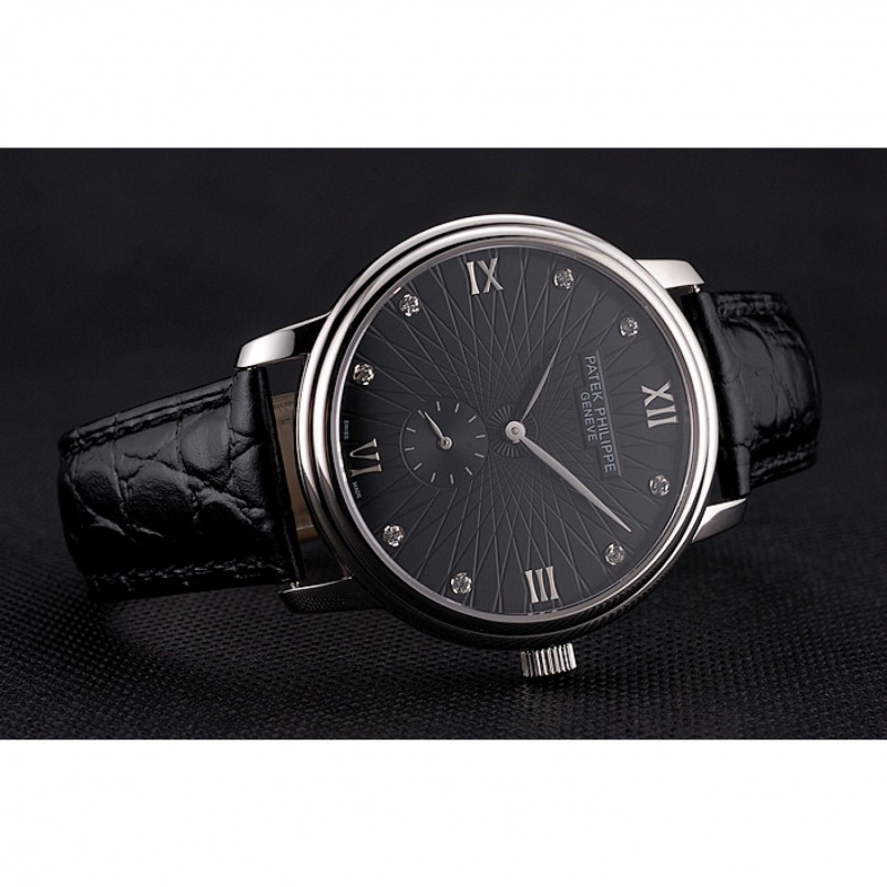 Patek Philippe Calatrava Replica Watch, Quartz, Japanese Movement, Polished Steel Case, Black Dial