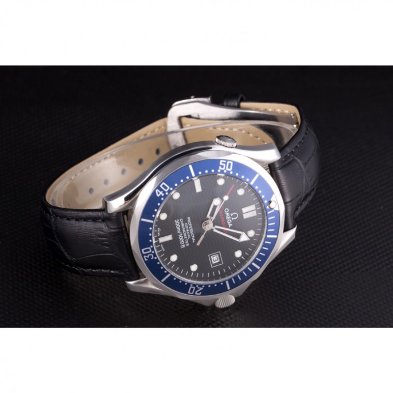 Omega Seamaster OM185 Replica Watch, Automatic Movement, Black Dial, Polished Steel Case, Japanese