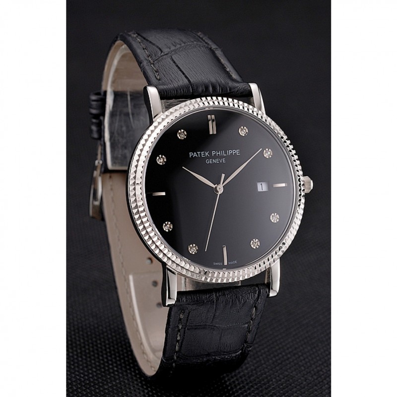 Patek Philippe Calatrava Replica Watch, Quartz Movement, Polished Stainless Steel, Black Dial