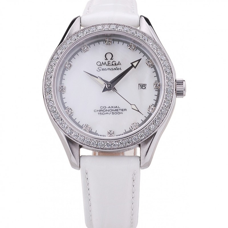 Omega Seamaster OM156 Replica Watch, Quartz Movement, White Dial, Stainless Steel Case, Women's