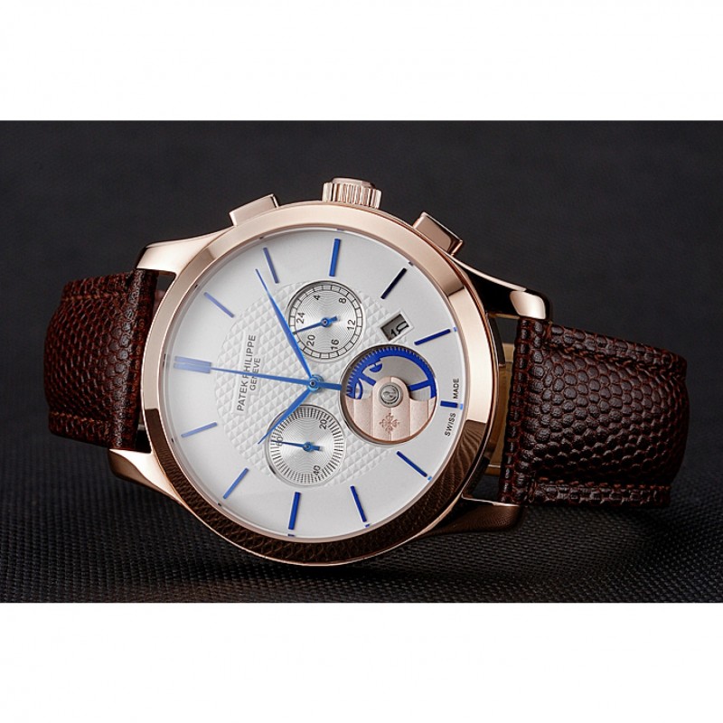 Patek Philippe Chronograph White Men's Watch, Complications Collection, Quartz, 18k Rose-Gold