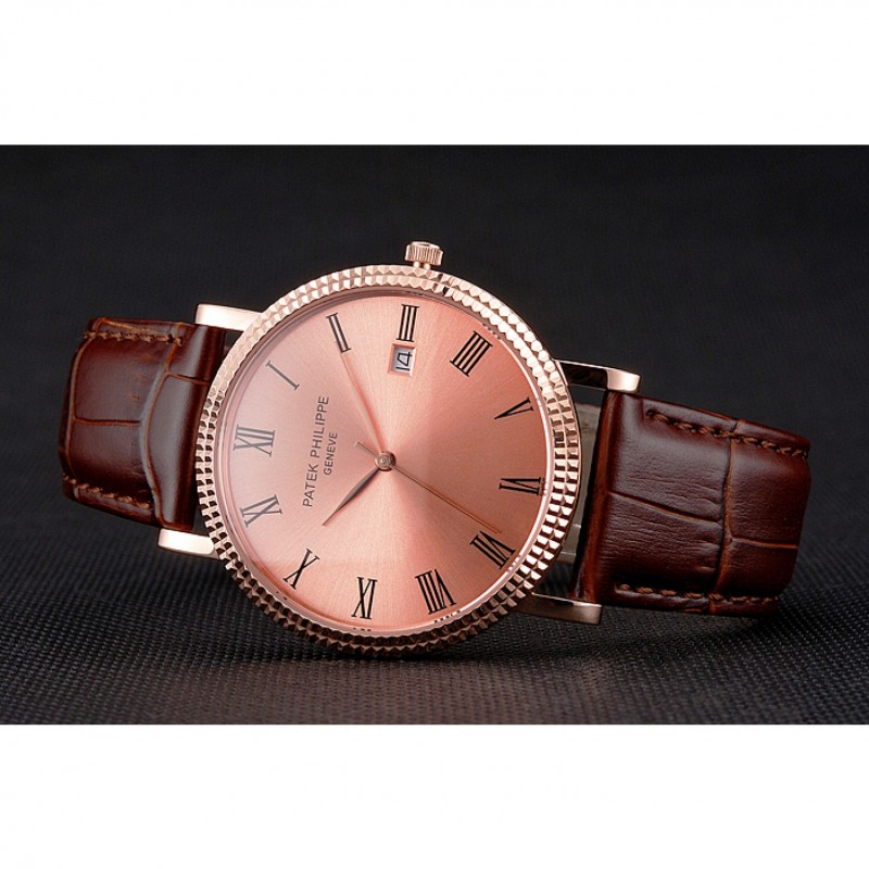 Patek Philippe Calatrava Quartz 18k Rose-Gold Plated Case Replica Watch