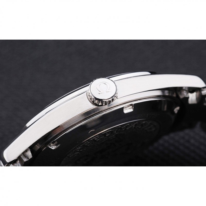 Omega Seamaster OM14 Replica Watch, Quartz Movement, Silver Dial, Brushed Steel Case, White Band