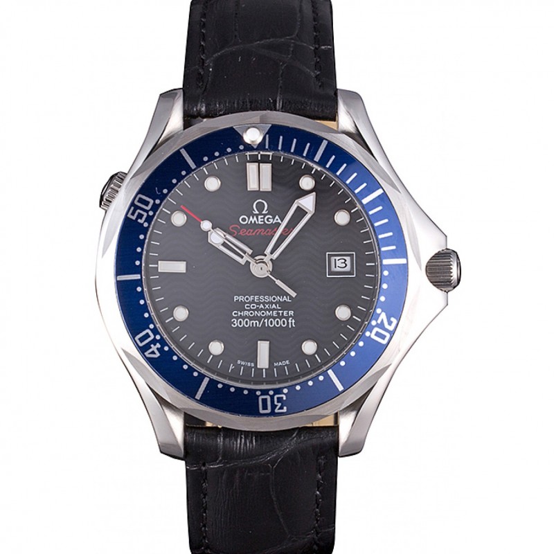 Omega Seamaster OM185 Replica Watch, Automatic Movement, Black Dial, Polished Steel Case, Japanese